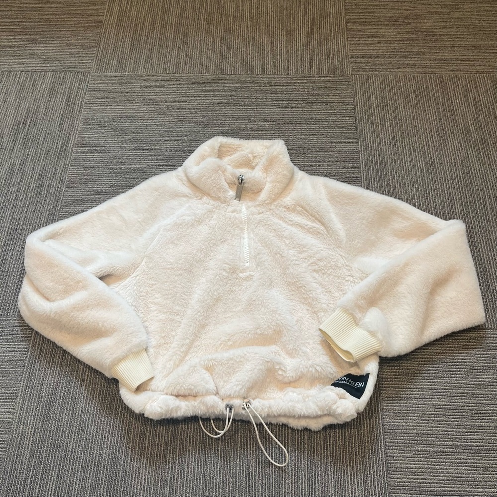 Calvin Klein Performance Cream Cowl Neck Cropped Sweater
